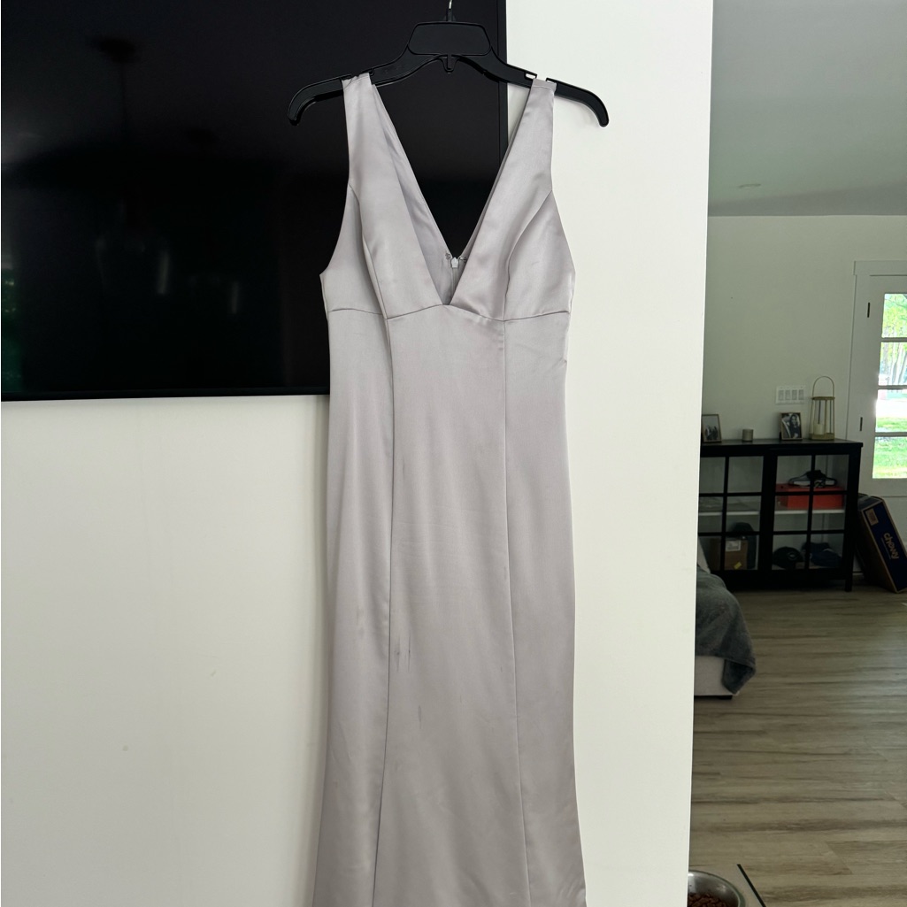 Amsale Size 4 Silver Satin Bridesmaid Dress